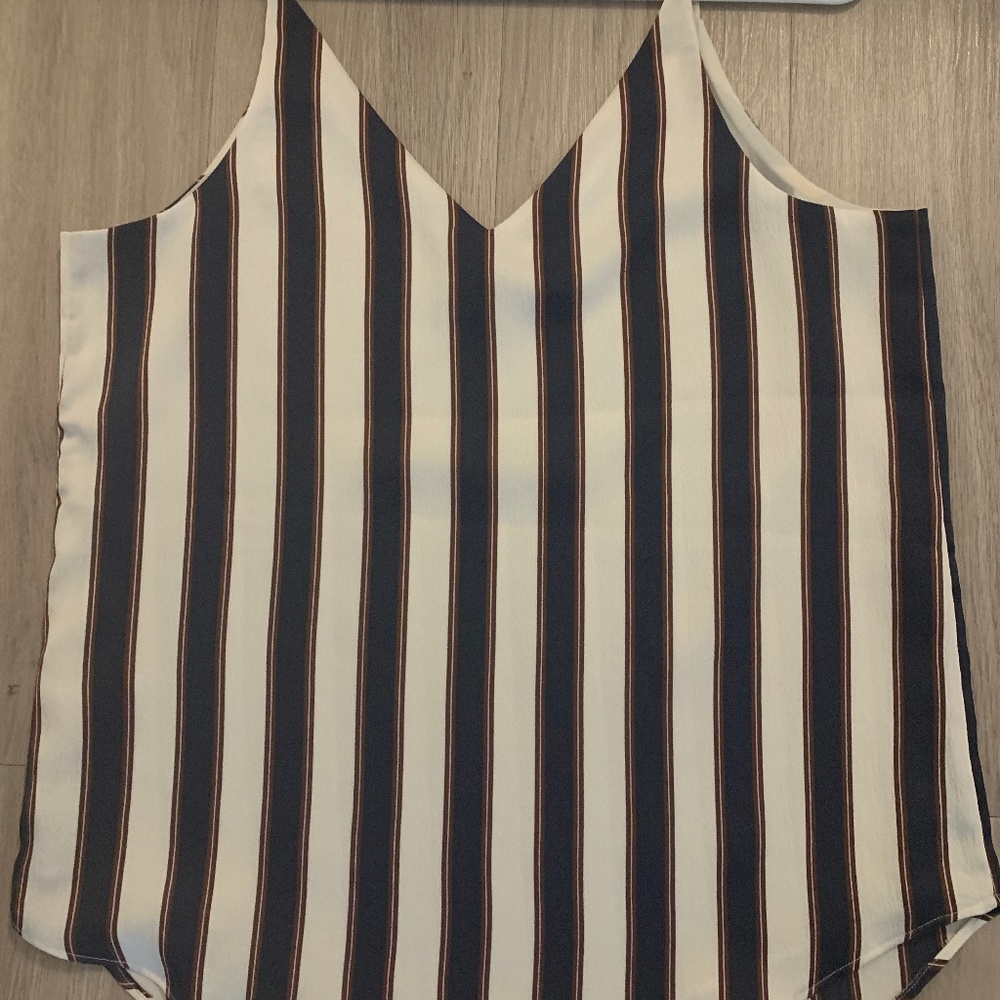 Express Navy and Cream Striped Tank (S)